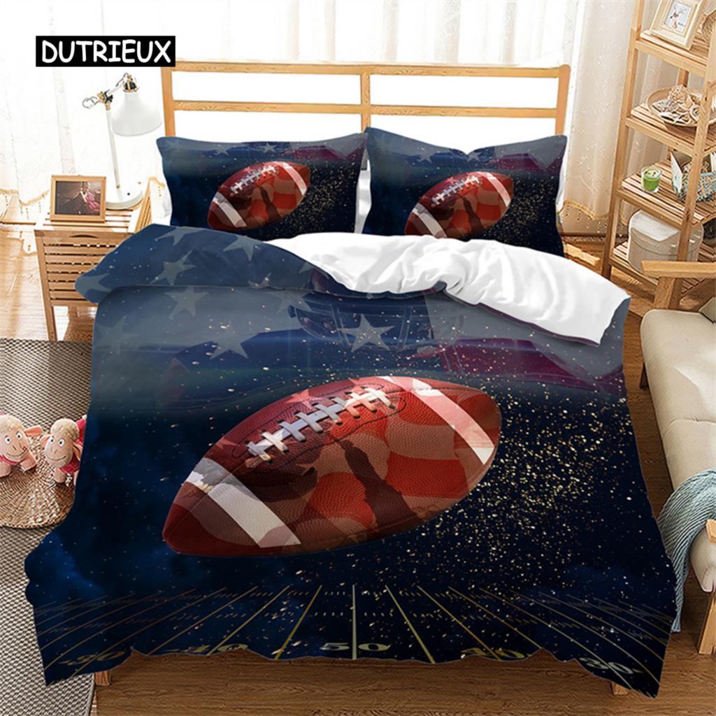 Boys Basketball Duvet Cover 3D Ball Pattern Sports Theme Bedding Set Queen Microfiber Football Competitive Game Comforter Cover