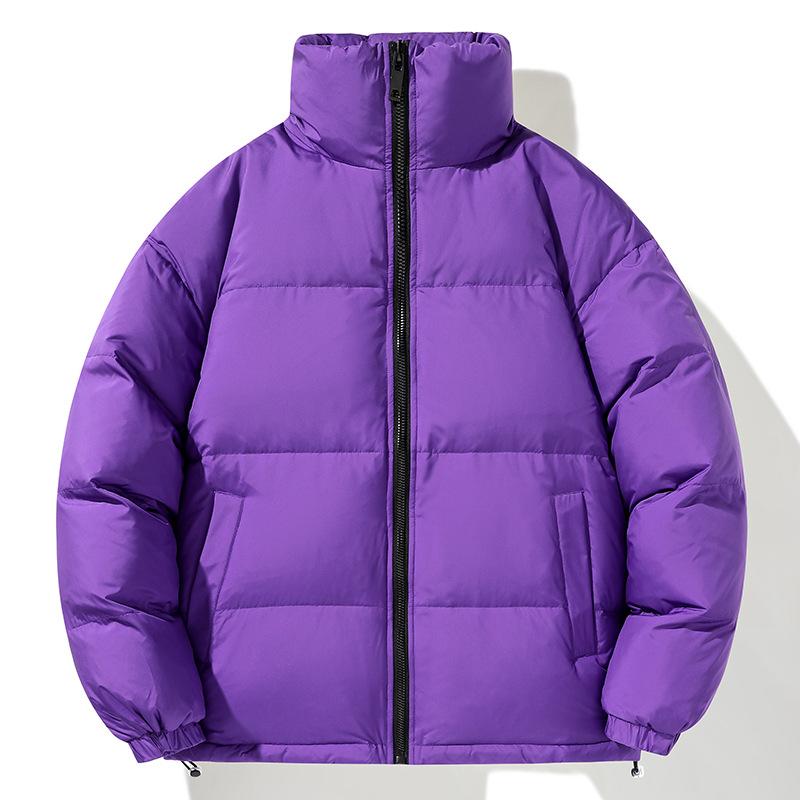 Couple's New Winter White Duck Down Jacket Is Versatile Casual Solid Color Stand-up Collar Thickened Warm Bread Jacket