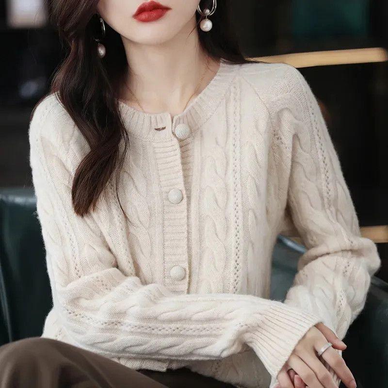 Dámský kardiganový svetr Podzimní Volný úplet S průstřihy Dlouhý rukáv Pletený svetr Dámský Ležérní Univerzální Hřejivé pletené oblečení