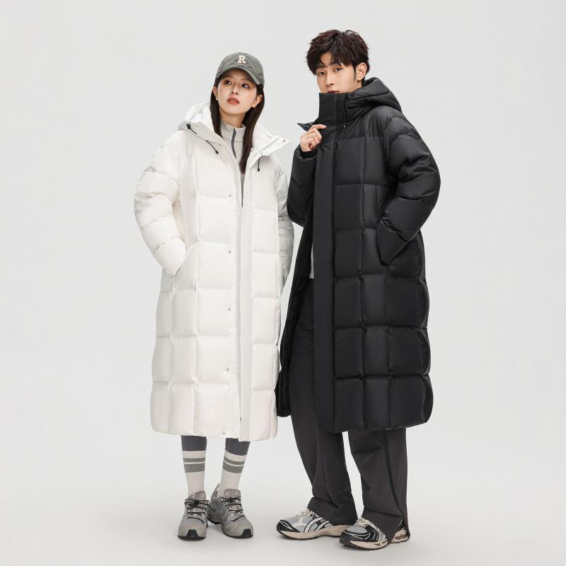 2025 Trendige Lange Herren-Winterdaunenjacke - Weiße Entendaune, Lässiger Hongkong-Stil, Einfarbig, Warme Oberbekleidung