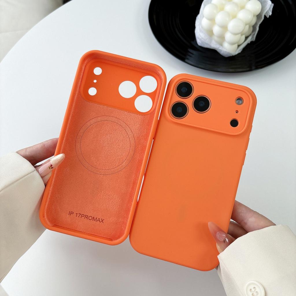Original Liquid Silicone For Magsafe Magnetic Charge Phone Case For iPhone 17 Air 16 15 14 Plus 13 12 Pro Max Orange Color Cover