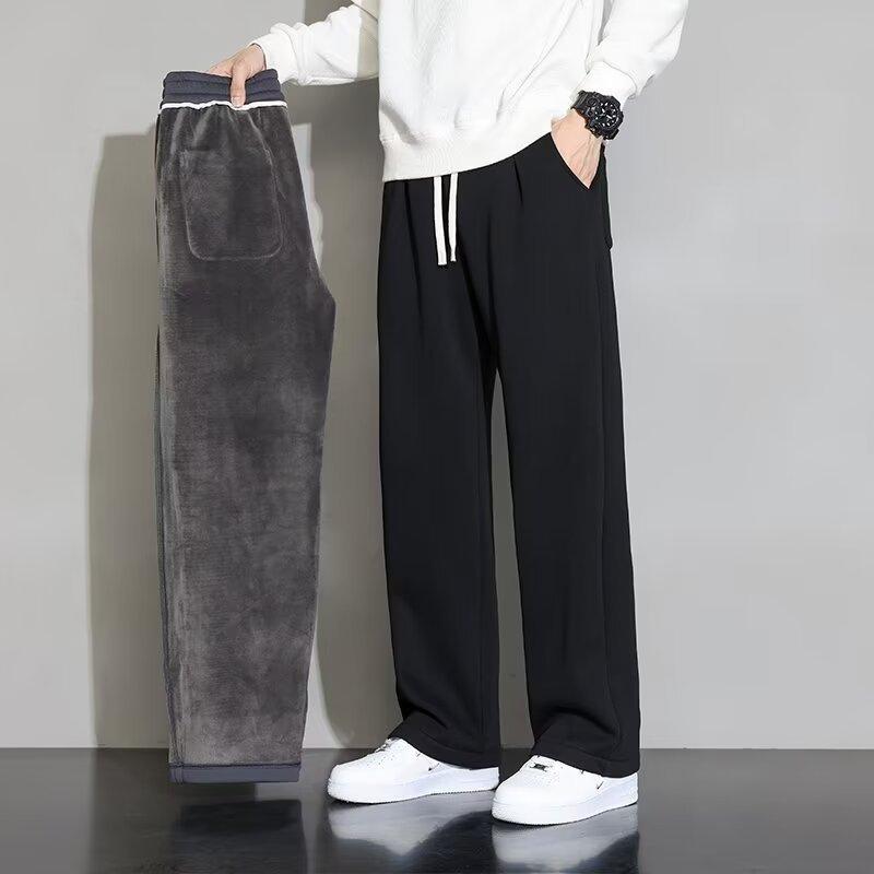 Autumn and Winter Wide-leg Pants Men's Velvet Straight Loose Sports Casual Long Pants Black Sweatpants 2026 New