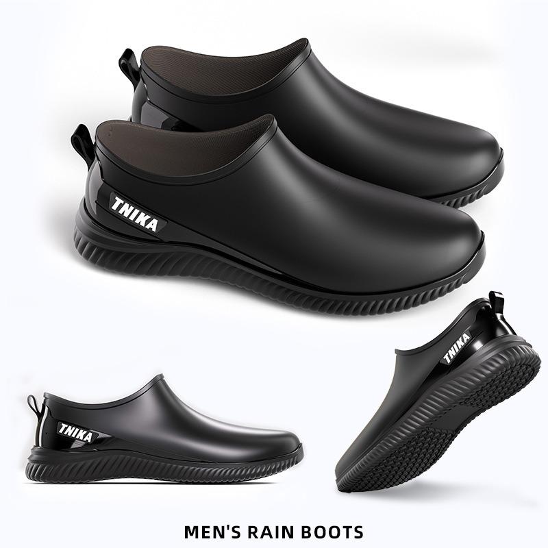 Spring and Summer Fashion Light Mouth Rain Shoes Waterproof Flat Rain Boots Men's Casual Wear-resistant Car Wash Kitchen Work Rubber Shoes