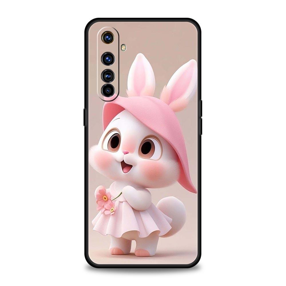 Soft TPU Case For Realme C67 C63 C55 C53 C25 C21 10 11 12 13 GT 2 3 5 Pro Plus 5G Phone Cover A Cute Rabbit With A Purple Hat