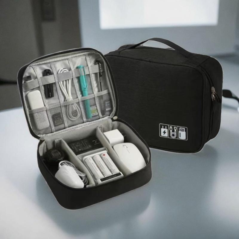 1pc Durable Travel Cable Organizer Bag with Double Zipper – Multi-Compartment Storage for Electronics, Headphones, and Accessories, Travel Accessory