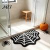 Easy To Clean Area Rug Spider Web Bath Mat, Halloween Gothic Bathroom Rug, Non-slip Washable Laundry Room Black Bat for Home Entrance Bedroom