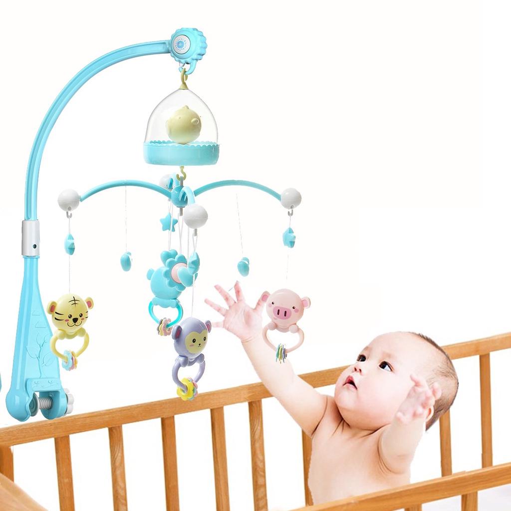 Baby Rattles Crib Mobiles Toy Holder Rotating Mobile Bed Bell Musical Box Projection 0-12 Months