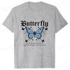 Blue Butterfly Print and Inspirational Slogan Print Tshirt Unisex Women Fashion Round Neck Loose Tee Shirt Streetwear Tshirt Tees