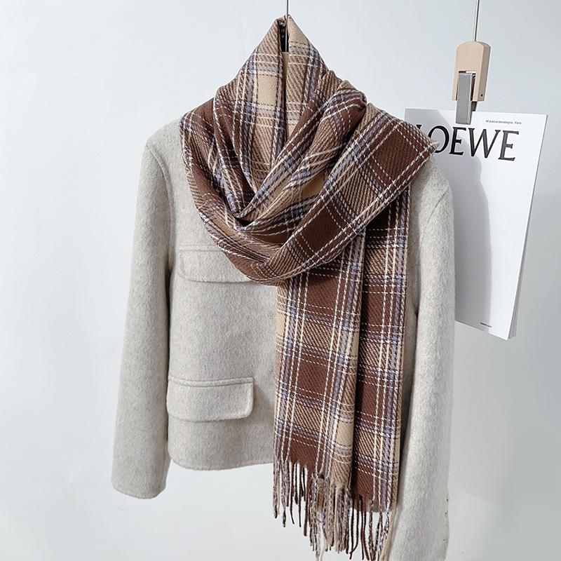 Autumn and Winter New Imitation Cashmere Plaid Scarf Shawl Women's College Wind Cold Warm Fashion Versatile Scarf