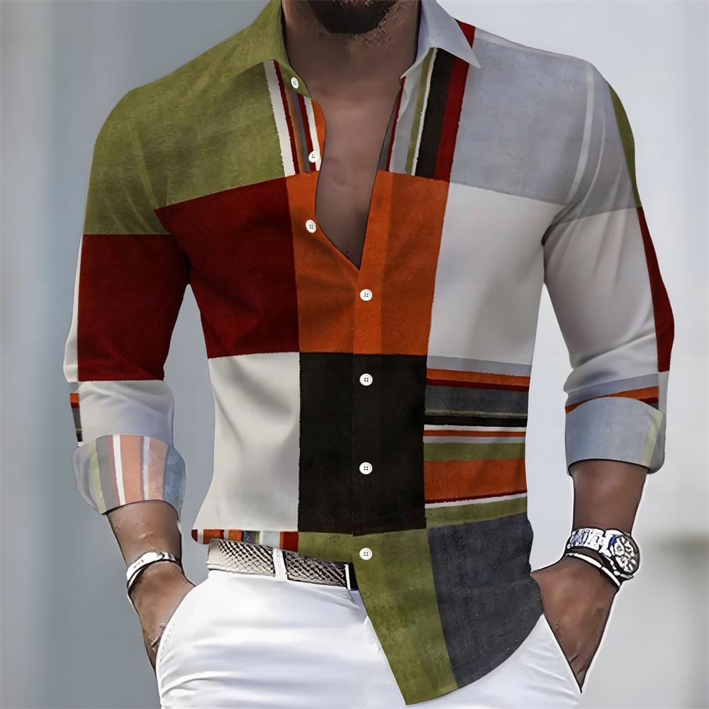 Men's Striped Long-Sleeved Shirt - Stylish, Business Casual, and Comfortable Men's Top, Suitable for Various Occasions.