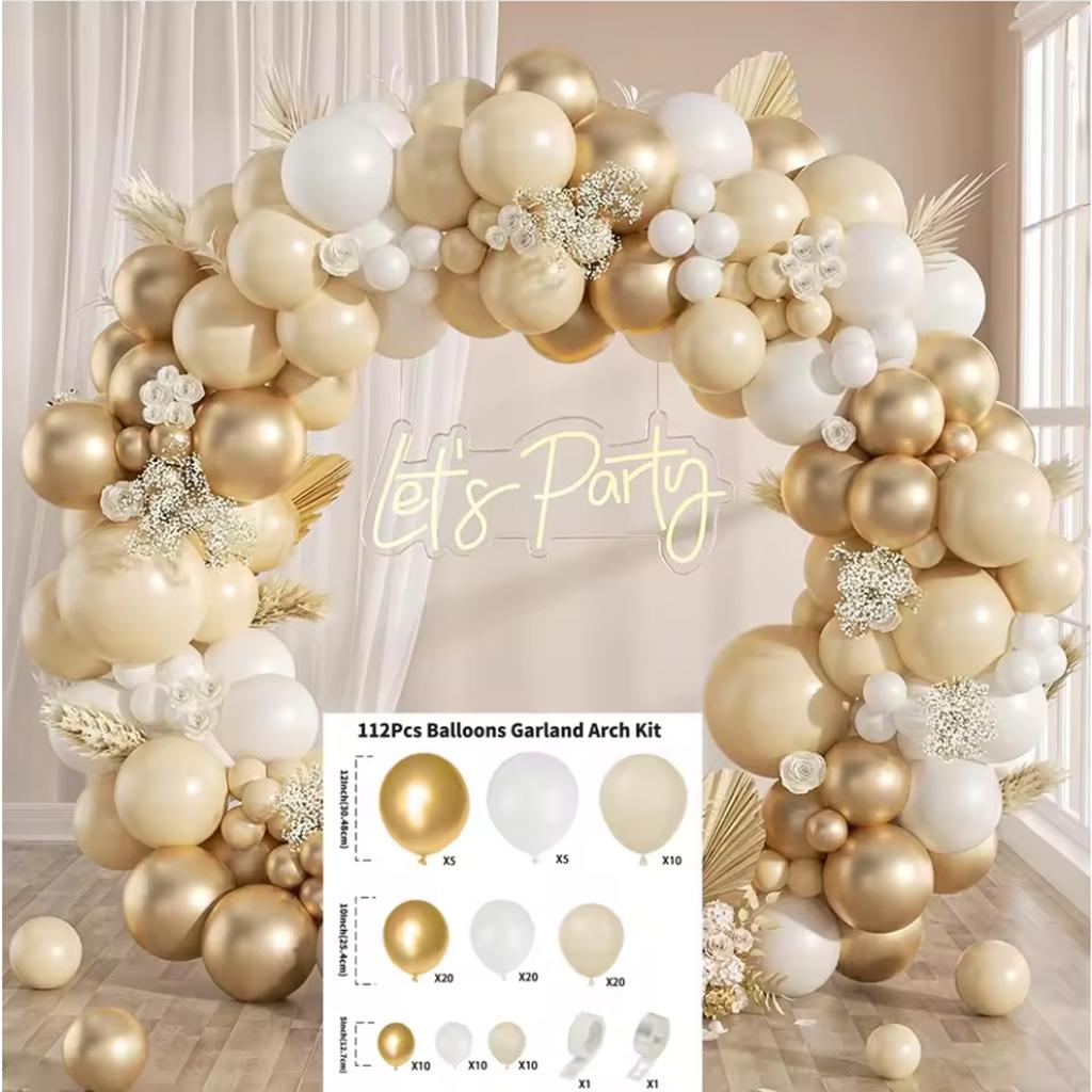103pcs Platinum Balloon Arch Set White Golden Balloon Wreath Suitable for Birthday, Wedding, Engagement Party Decoration