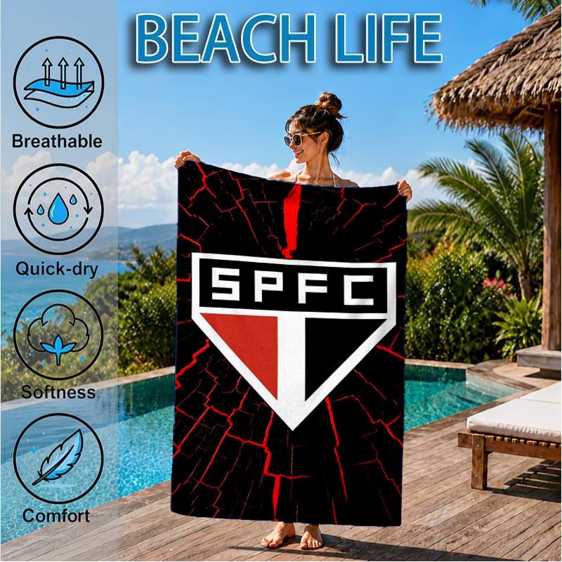 Pau-lo Fc Emblem Printed Microfiber Beach Towel, Soft And Absorbent, Quick-Dry, Ideal for Summer Travel, Beach Essential, Swimming Pool
