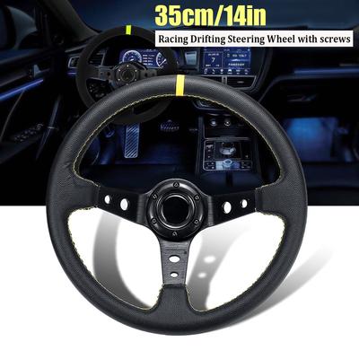 350mm Universal Deep Dish 6 Bolt Car Racing Drifting Steering Wheel PU Leather Steering Wheel Deep Corn Dish Sport Drifting