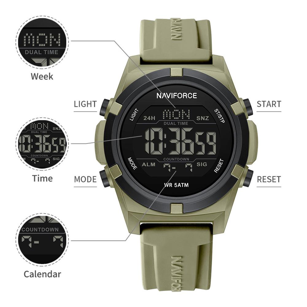 NAVIFORCE Digital Men Boy Watch Outdoor Alarm Chronograph Silicone Strap Waterproof Night Pattern Men Boy Casual Watch Gift NF7127