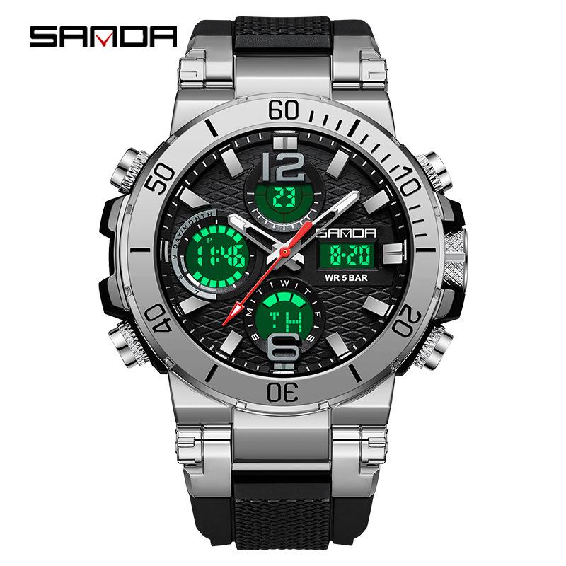 SANDA Watch Cool Trend Multifunctional Sports Waterproof Dual Display Electronic Watch