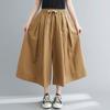 Women's Drawstring Elastic Waist Wide Leg Culottes Loose Fit Solid Color Cropped Pants 2026 Spring Japanese Style Casual Skort Pants