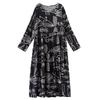 DIMANAF New 2026 Women Plus Size Spring Summer Beach Long Dress Print Black Maxi Long Sleeve Vintage Lady Loose Oversize