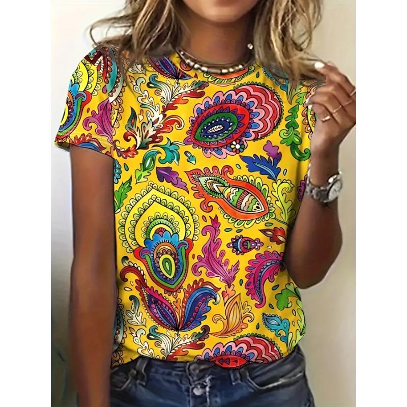 Summer Flower 3D Printing Fashion Street Trend T-Shirts Casual Loose Short Sleeve Round Neck Women's T-Shirts