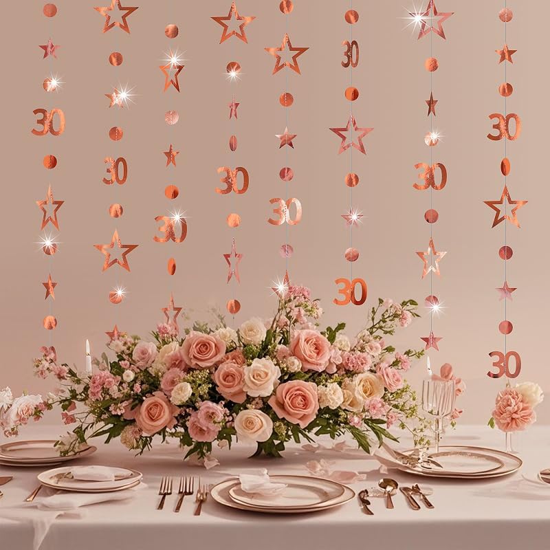 Black 30th Birthday Garland Black 30 Circle Dot Twinkle Star Streamer Hanging Bunting Banner Backdrop for Him/Her 30 Years Old Birthday Party