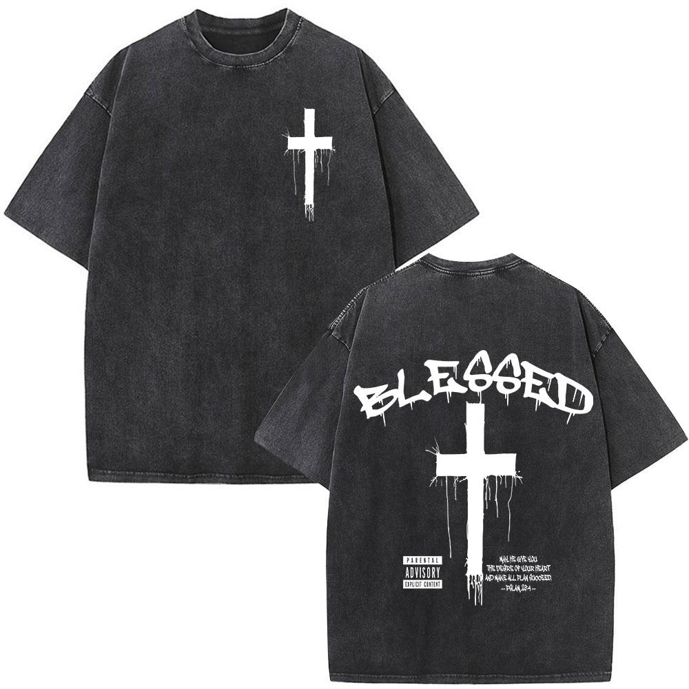 Christian Religious Jesus Forgive Them Father Bible Verse Vintage Acid Washed Tshirt Men Fashion Oversized T Shirts Streetwear
