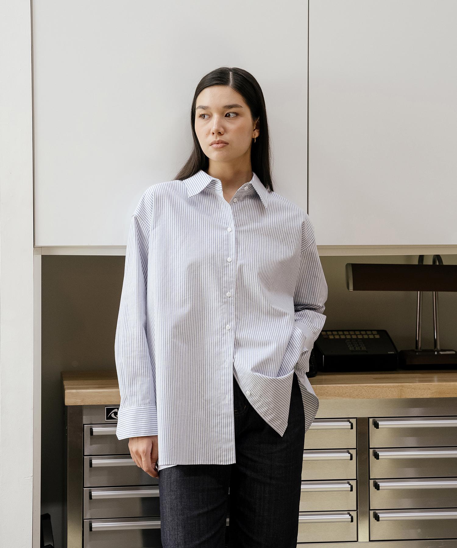Unis Striped Oxford Oversized Shirt Blue Stripe