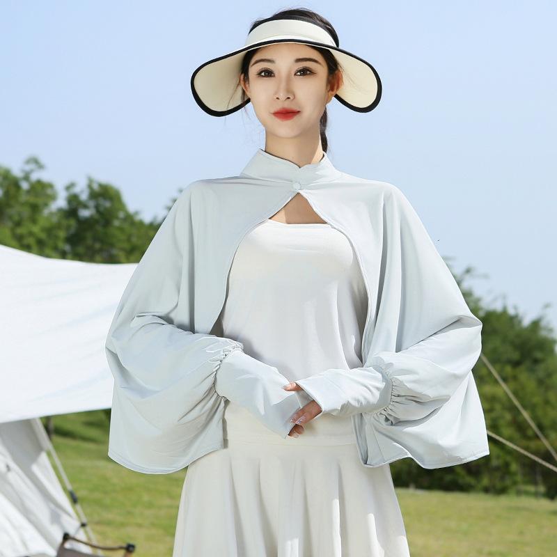 Ice Silk Sunscreen Jacket for Women In Summer Shawl for Cycling and Driving Short UV Loose Breathable Long Sleeved Jacket