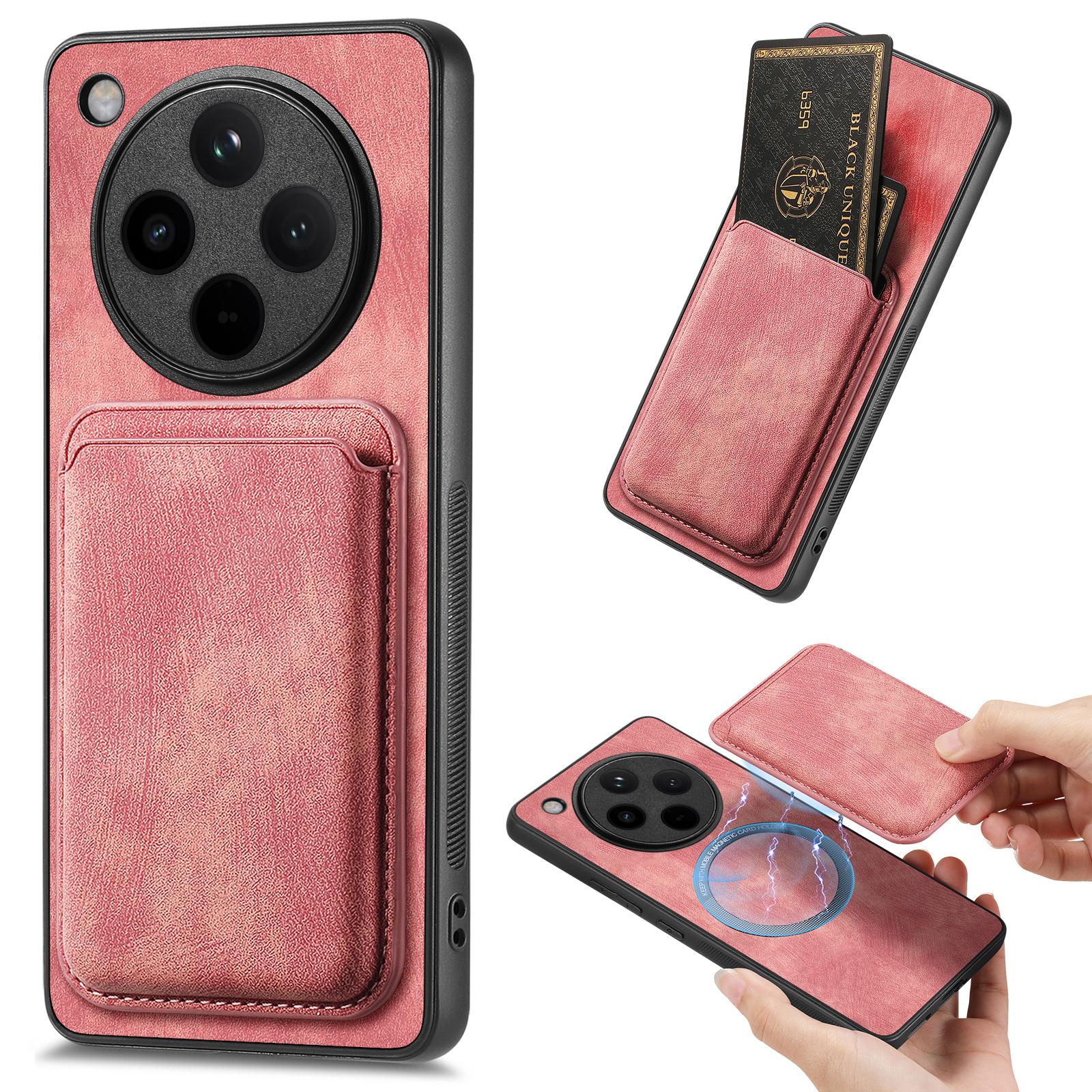 

For Oppo Find X8 Pro 5G Case Retro Leather+TPU Phone Cover with Detachable Card Slot Pink