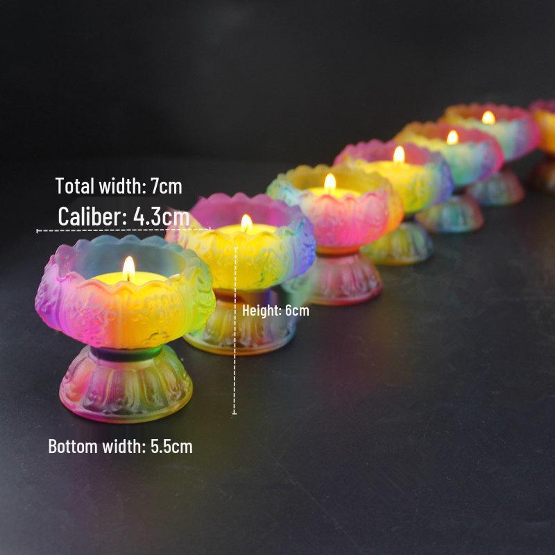 Seven-Color Glass Butter Lamp Holder - Household Candleholder in Three Colors