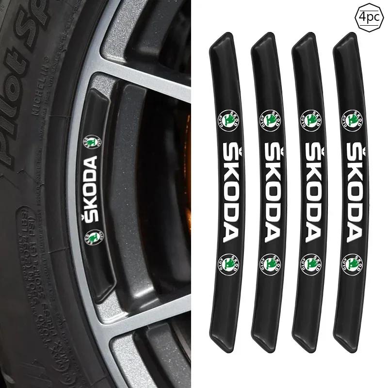 HFB4 4PCS Car Wheel Rim Hub Badge Stickers For Skoda Octavia 2 A5 Fabia 3 Rapid Scala Kodiaq Superb 3 Karoq Kamiq Citigo Accessories
