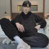 Men's Solid Color Winter Coral Fleece Hooded Pajama Set