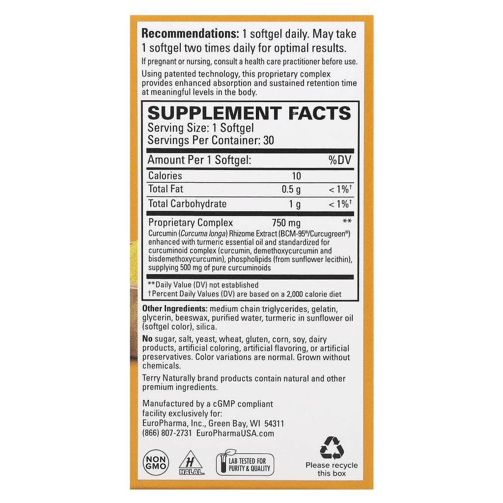 Curamed, Vysoce vstřebatelný kurkumin, 750 mg, 30 měkkých kapslí