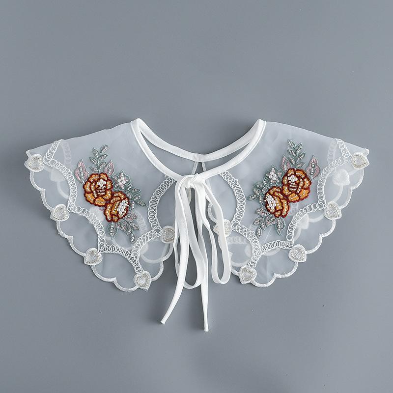 Korean Summer Floral Embroider Fake Collar Neck Guard Scarf Female Shoulder Wraps Cape Removable Shirt Detachable Collar