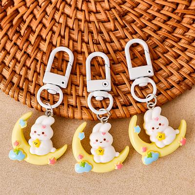 Cute Moon Rabbit Keychain For Women Girls Cartoon  Keychain Pendant Creative Backpack Decoration Accessories Gifts