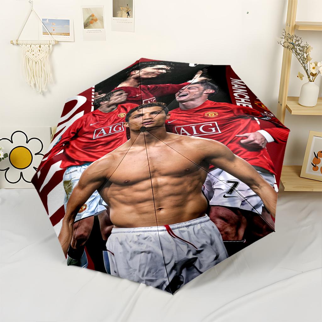 Ronaldo's Legacy Soccer Automatic Umbrella Retractable Design with 8-Rib Durability Foldable Design for Outdoor Daily Use Elegant Umbrella