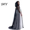 Langes wallendes Hexengewand durchgehender Umhang mit Kapuze für Damen, Stern Mond durchsichtiges Halloween-Outfit für Erwachsene Tüll Gothic Umhang Kostüm, Renaissance-Accessoires