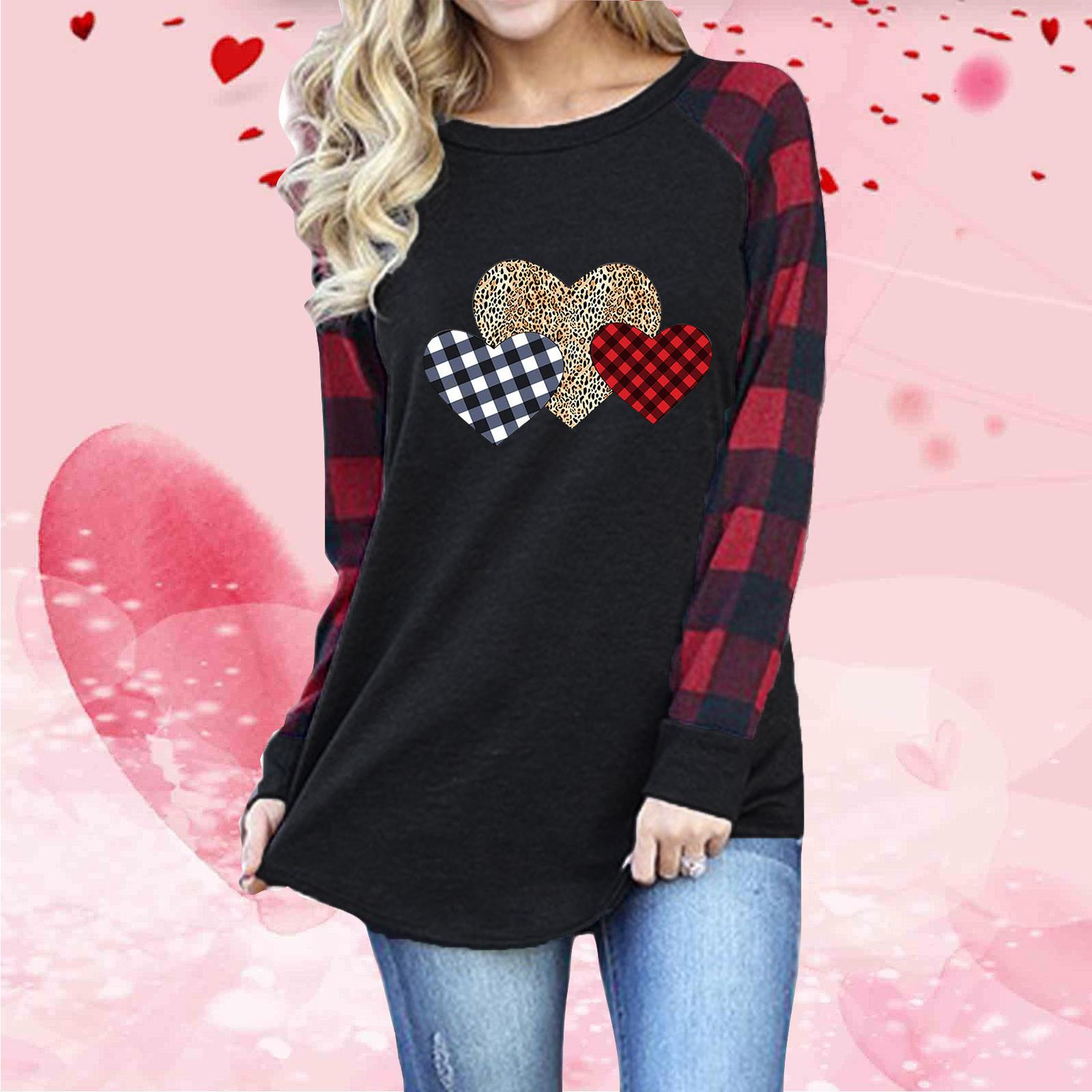 

Nikitas женская модная повседневная футболка с длинными рукавами и клетчатым принтом Love Print, топ