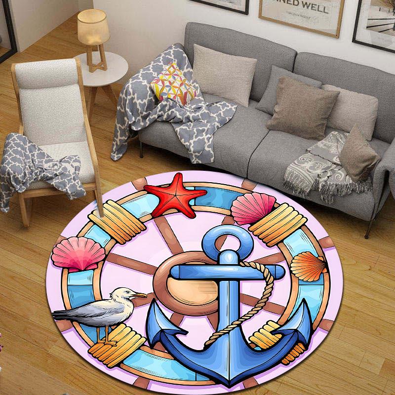 Classic Round Moon Multicolor Carpet, Non-Slip Floor Mat for Living Room