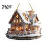 Indoor Outdoor Christmas Tree Ornaments Santa Claus Carousel/Snow Cottage Hanging Ornament, Double-Sided Holiday Party Decorations Acrylic Pendant for