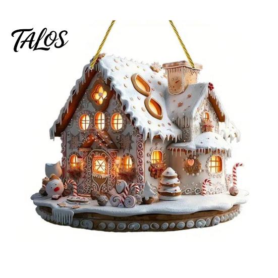 Indoor Outdoor Christmas Tree Ornaments Santa Claus Carousel/Snow Cottage Hanging Ornament, Double-Sided Holiday Party Decorations Acrylic Pendant for