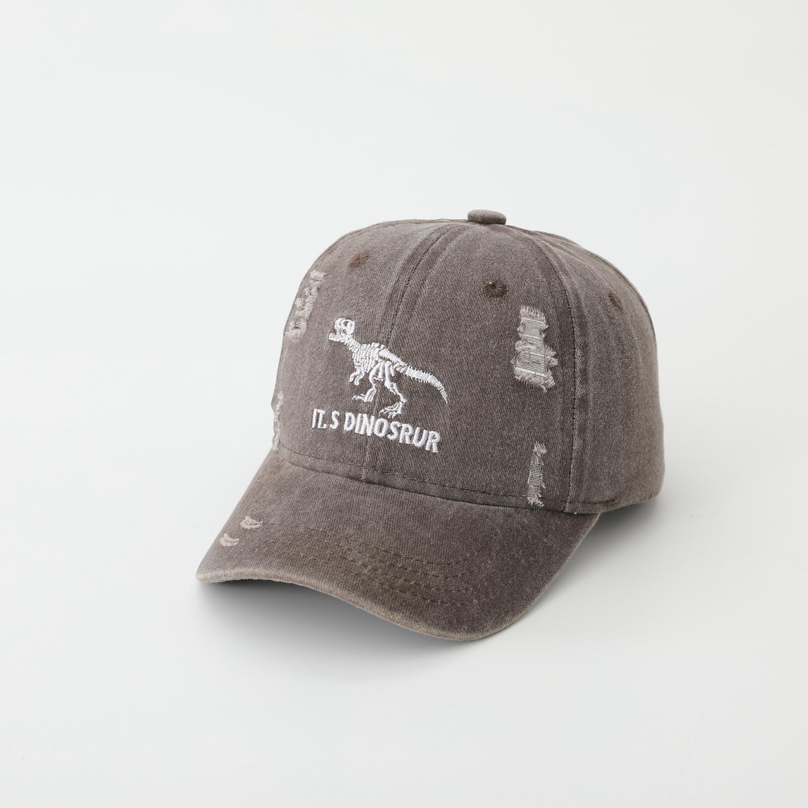 

Fashionable trendy distressed letter baseball cap with embroidered dinosaur fabric casual sun-protective beanie hat One Size