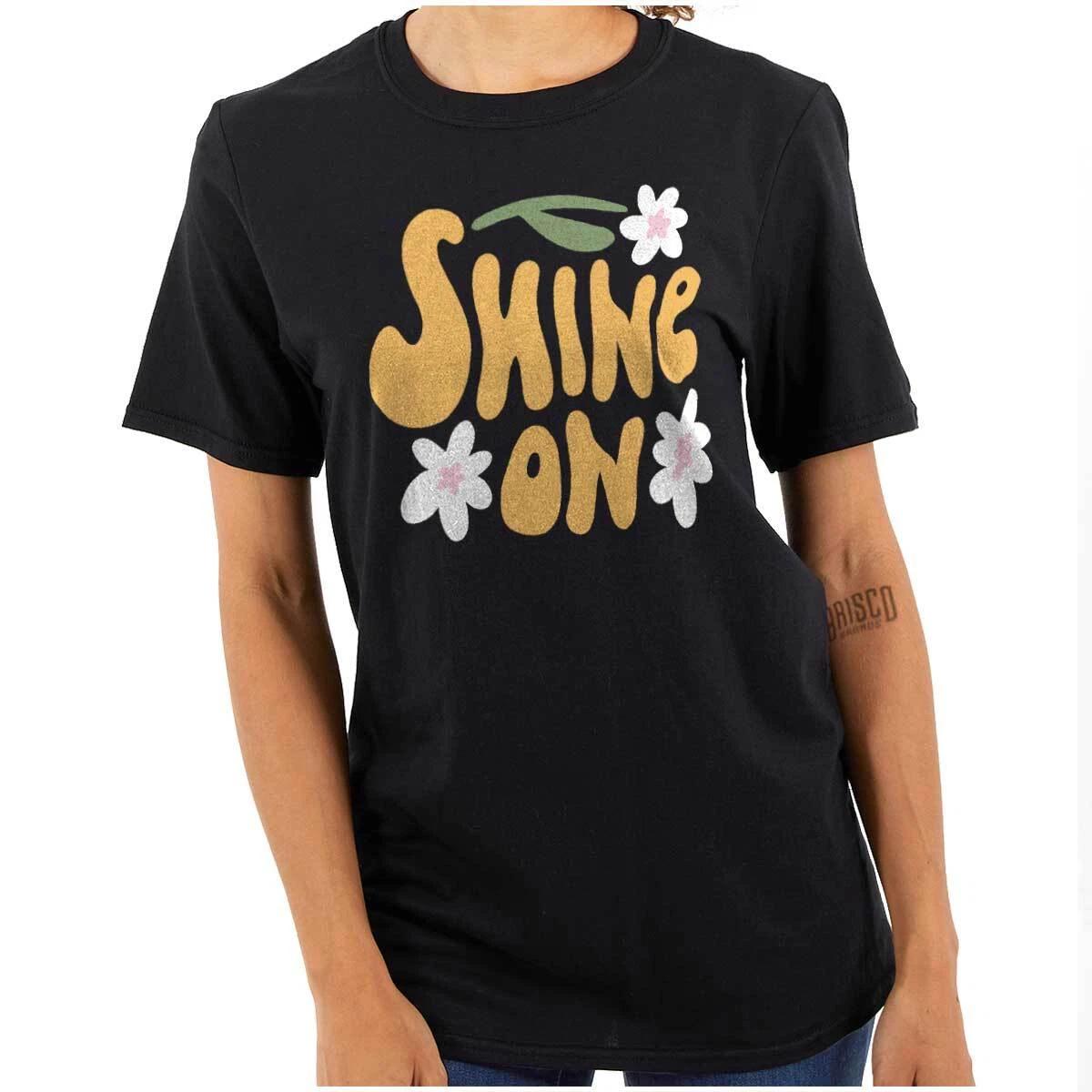 Groovy Inspirational Shine On Daisy Flowers Womens Graphic Crewneck T Shirt Tee L