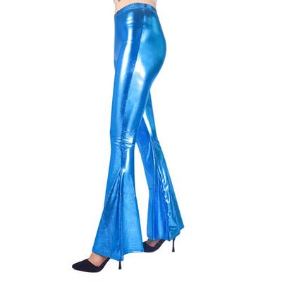 Women Long Trousers Elegant Women's Flared Pants for Performances Parties Mid-rise Imitation Leather Trousers with Glossy