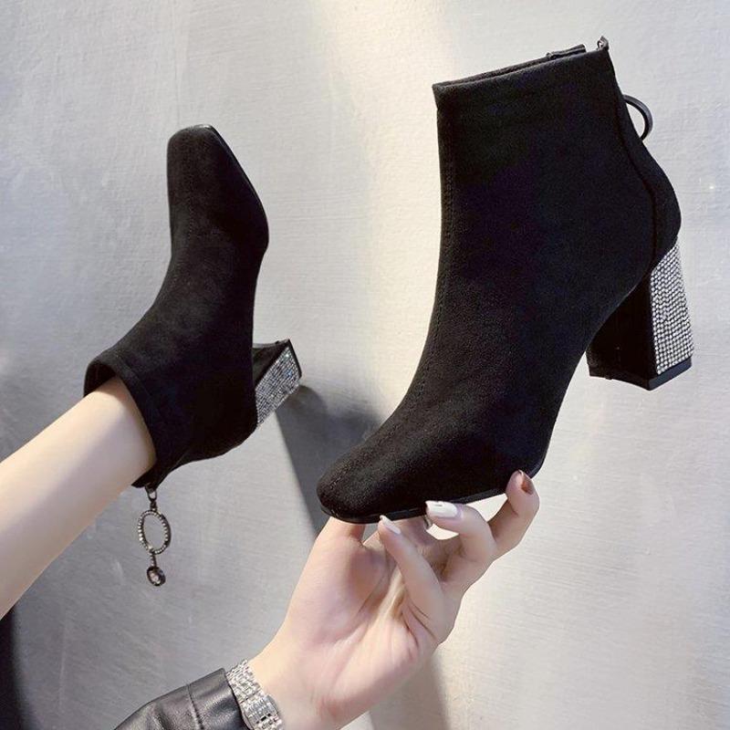 Fashion Zip Ankle Boots for Women Stripper Pole Rhinestone Woman Short Shoes Comfortable and Elegant New Rock On Promotion Goth Booties