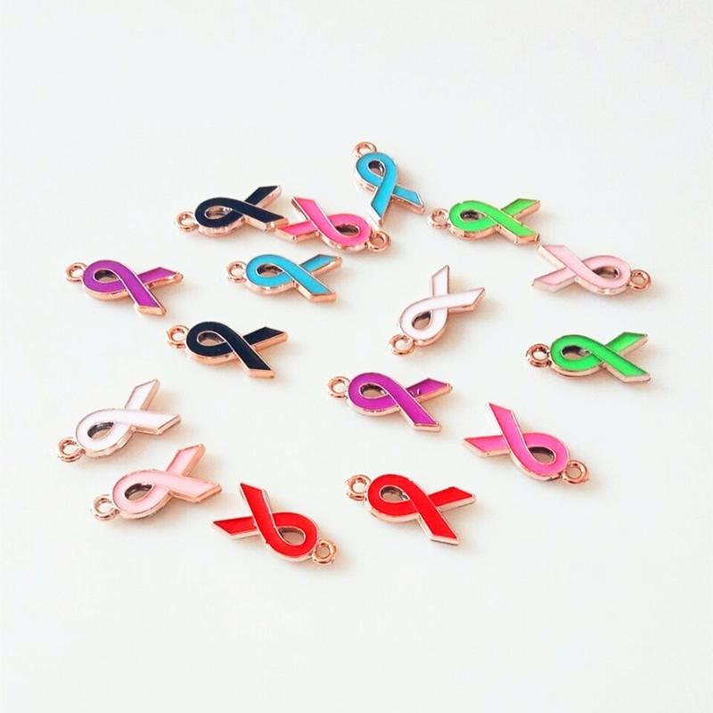 100Pack Heart Ribbon Accessor for DIY Jewelry Durable Awareness Ribbon Charm Jewelry Findings Mixed Color Ribbon Pendant