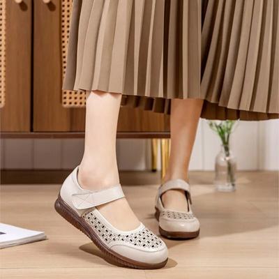 Sandali casual cavi e traspiranti Scarpe basse da donna con punta tonda in vera pelle con suola morbida