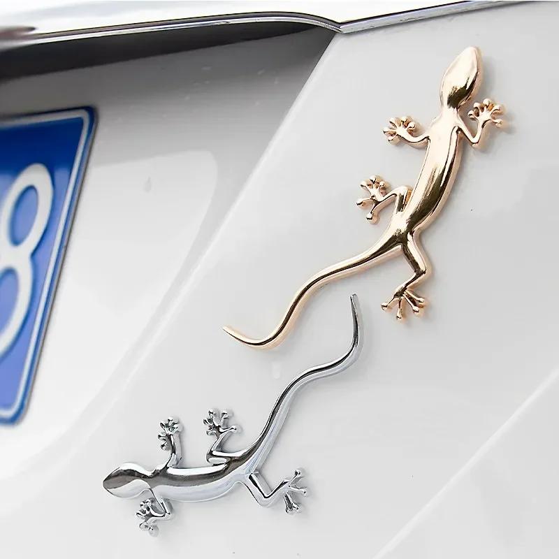 Motorcycle Sticker 3D Metal Gecko Shape Lizard Chrome Car Badge Emblems Sticker Decal Self-adhesive Decoration Silver/Gold 1PC
