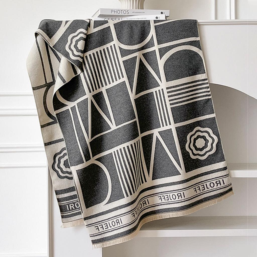 Autumn And Winter Trend Black And White Imitation Cashmere Scarf Printed Outer Shawl Women'S Personality Niche Big-Name Scarf Women