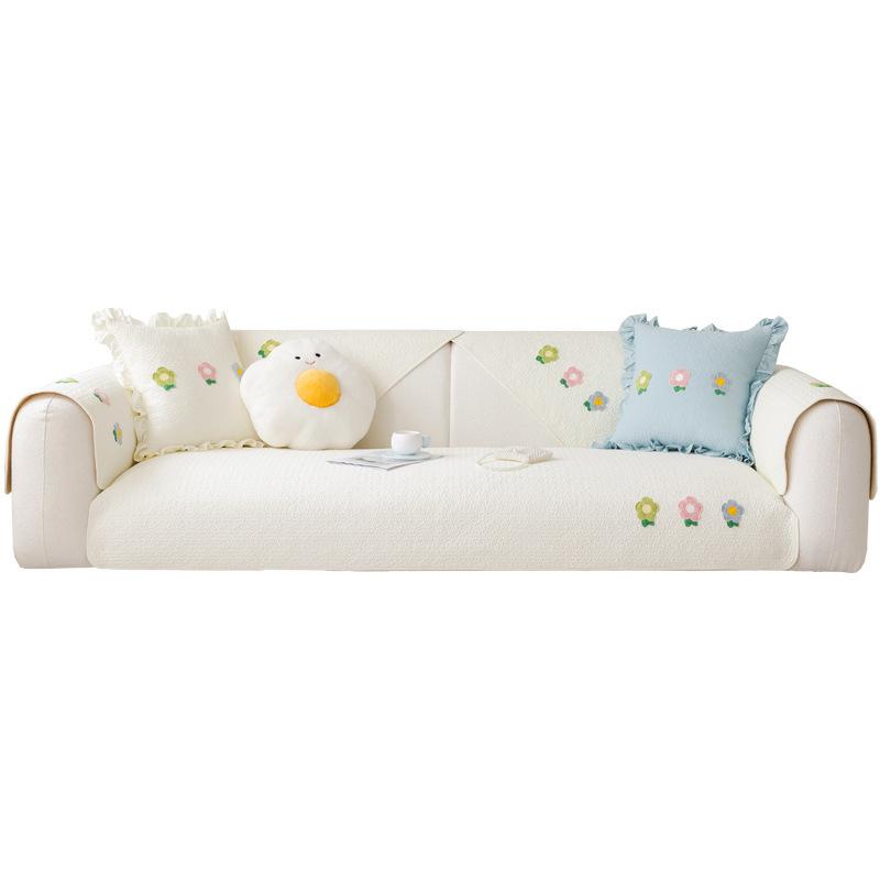 White Sofa Cushion for All Seasons, Non-slip Cotton Fabric, Korean Cream Style Cushion, Living Room Sofa Cover, Cover