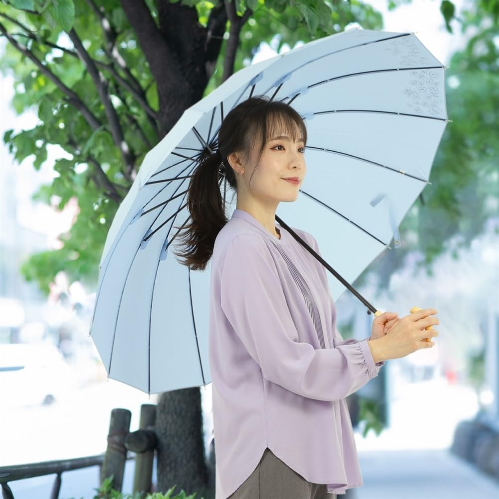 Ogawa 16 Water Jump Family Cynthia 53376 Women's Umbrella, Ribs, Large, Durable, Windproof, Purple, Repellent, Type, Simple, Bicolor, Present, Gift,