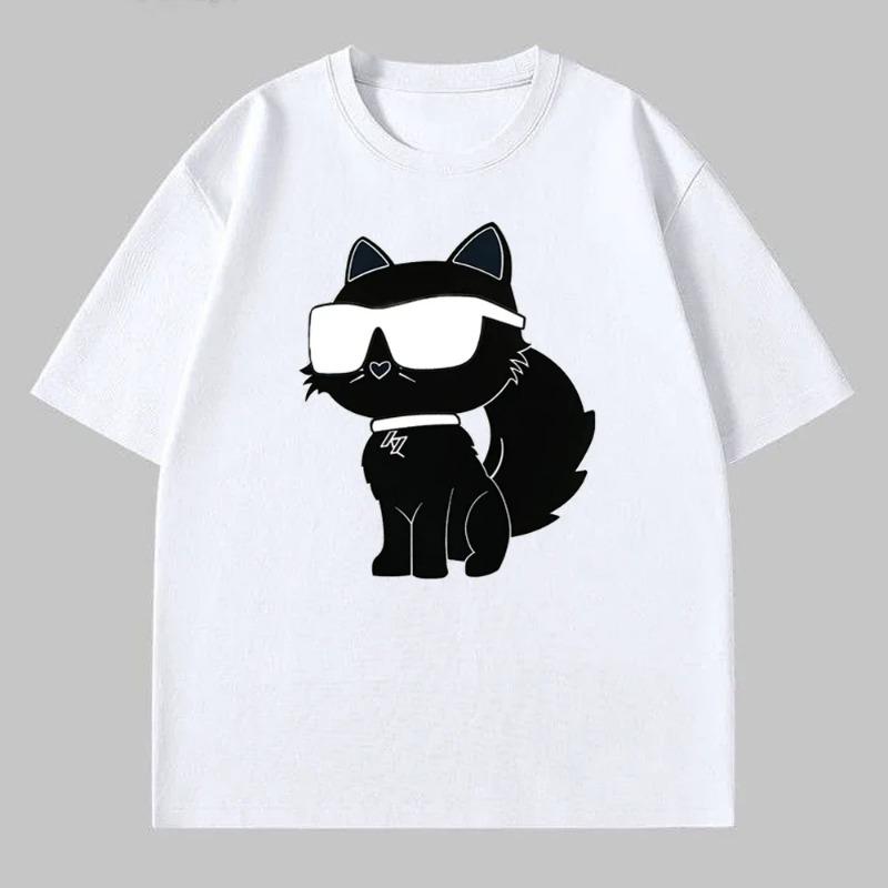 Cartoon Cat Fashion Round Neck Shortsleeved Tshirt Harajuku Printing Trend Summer Tops Shortsleeved Womens Women Unisex